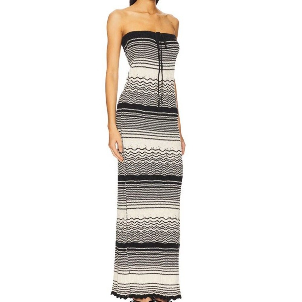 ALOHAS Olenka Maxi Dress Cream/Black Knit Strapless Womens Size S New with Tags